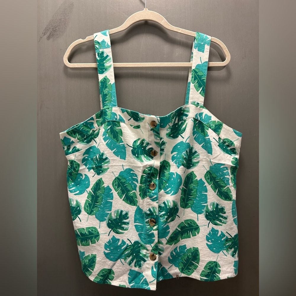 NEW J. Crew Sleeveless Linen-blend button-front tank top palm green size XL